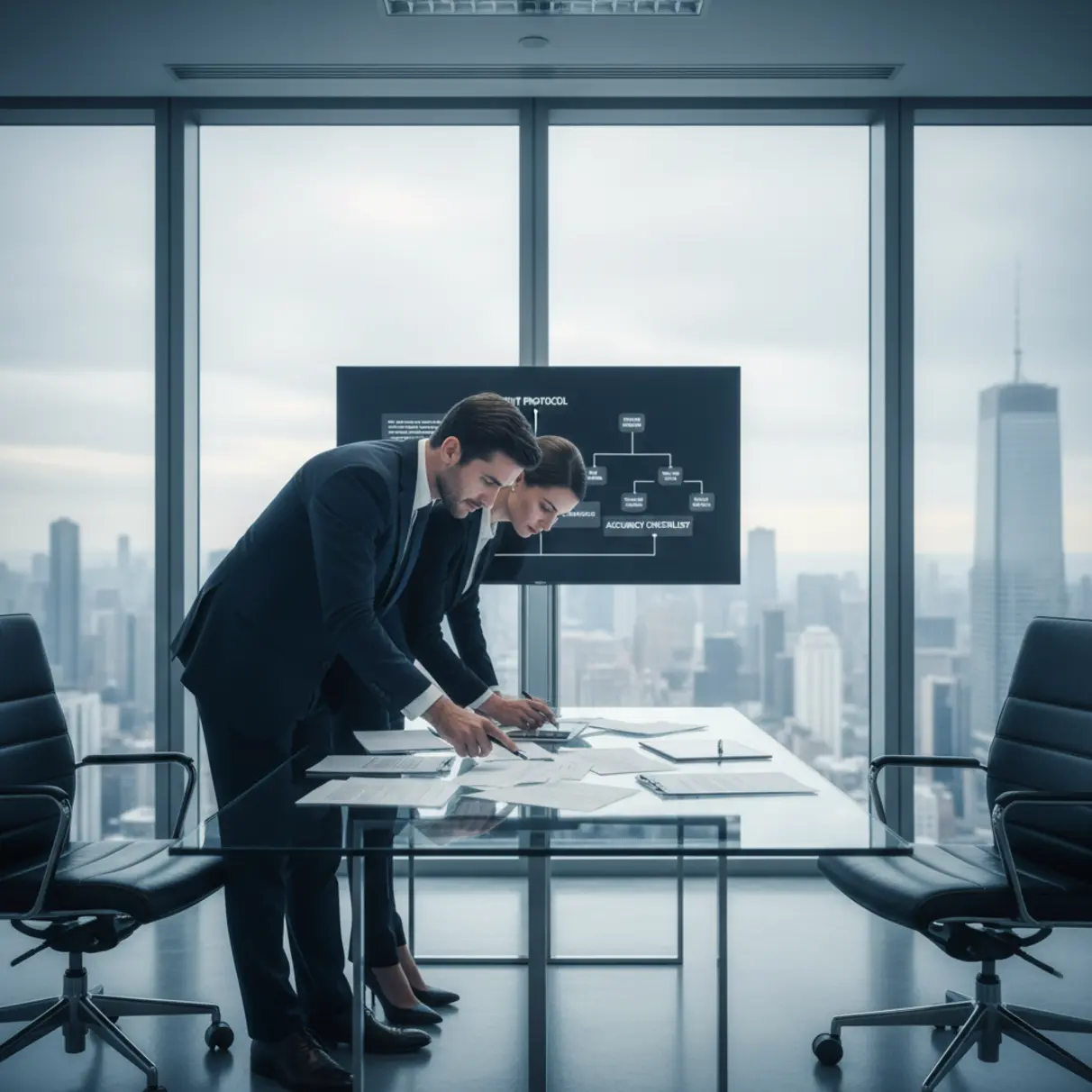 Compliance officers reviewing syndicate documents